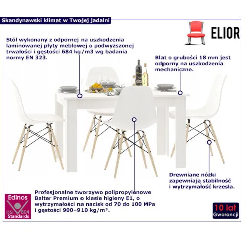 Komplet krzeseł ze stołem w kolorze białym Rezo