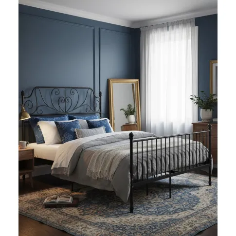 Czarne metalowe łóżko z zagłówkiem w stylu loft 140x200 cm   Hadson