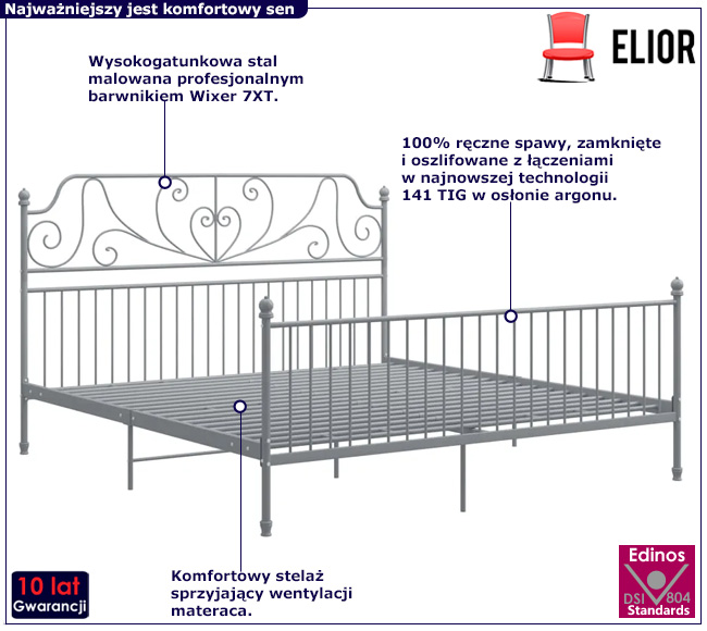 Szare łóżko z metalu Retilo