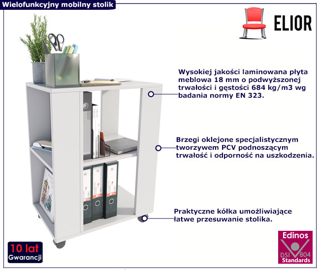 Biała szafka na kółkach z półką Mosum
