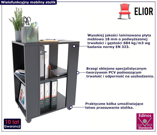 Czarn szafka na kółkach z półką Mosum