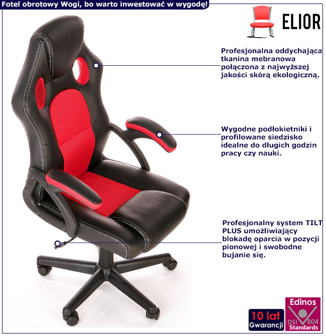 Czarno-czerwony fotel gamingowy Wogi