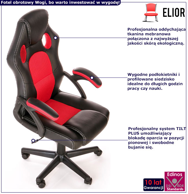 Czarno-czerwony fotel gamingowy Tabou