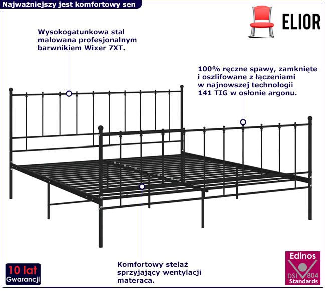 Czarne łóżko z metalu Laxi