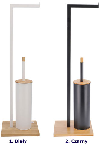 Czarny stojak na papier toaletowy wyposażony w szczotkę do WC Sangar