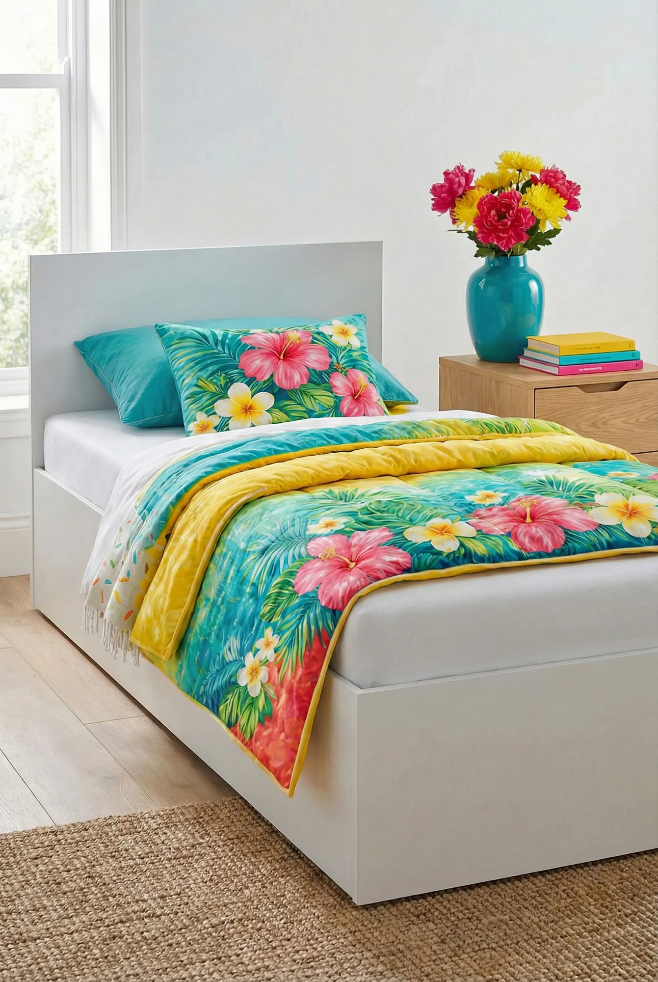 Sypialnia z białym łóżkiem pojedynczym Wagy 3X