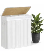 Biały bambusowy trzykomorowy kosz na pranie - Manta w sklepie Edinos.pl