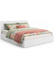 Białe małżeńskie łóżko z pojemnikiem 160x200 - Wagy 3X w sklepie Edinos.pl