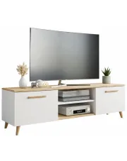 Biała szafka RTV na nóżkach - Nivegi 3S w sklepie Edinos.pl