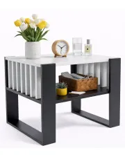 Kwadratowy stolik kawowy z lamelami czarny + biały - Hestra 3X w sklepie Edinos.pl