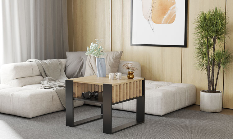 Ława do salonu kwadratowa lamelowa czarny + artisan Hestra 3X