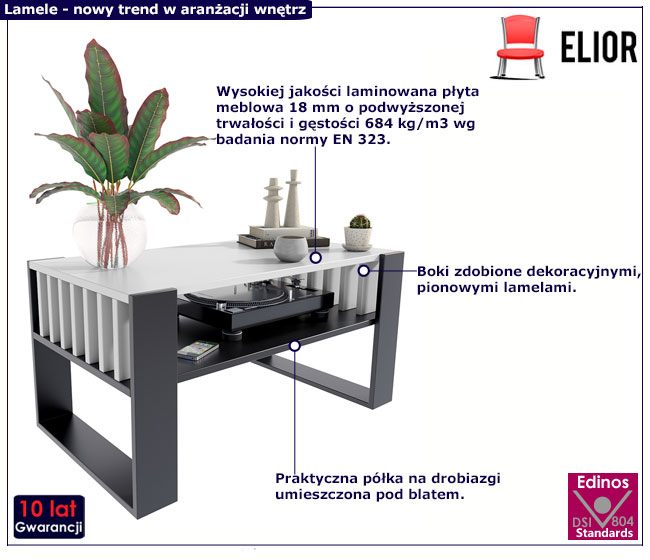 Biało czarna ława kawowa z lamelami do salonu Enya 4X