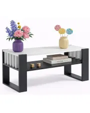 Prostokątna ława lamelowa do salonu czarny + biały - Hestra 4X w sklepie Edinos.pl