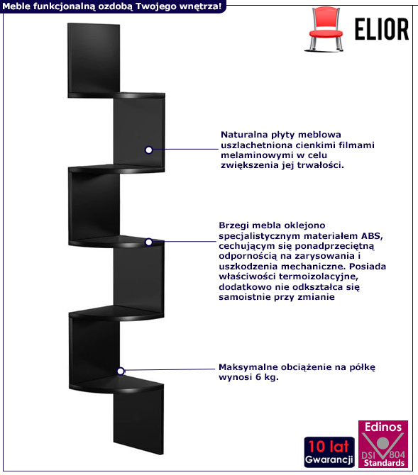 Czarna wisząca półka narożna Goldora