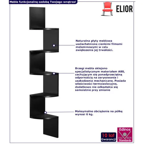 Czarna nowoczesna półka narożna na książki