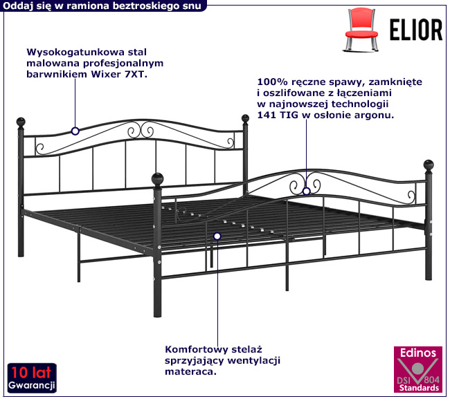 Czarne metalowe łóżko w stylu loft Zaxter