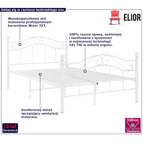 Białe metalowe łózko z zagłówkiem Zaxter