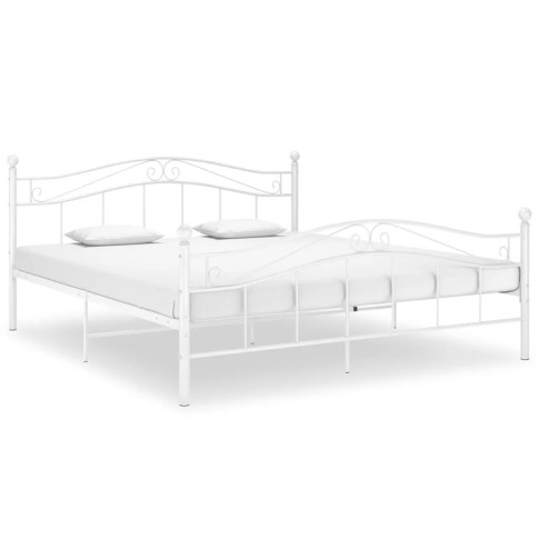 Białe łóżko metalowe z zagłówkiem Zaxter