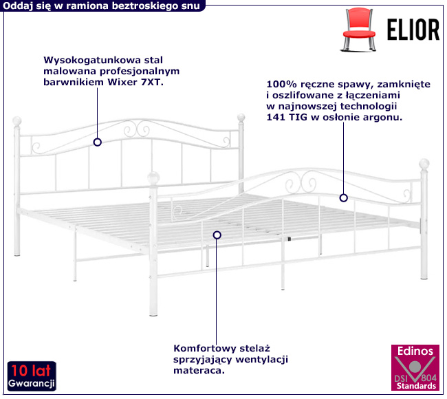 Białe metalowe łóżko w stylu loft Zaxter