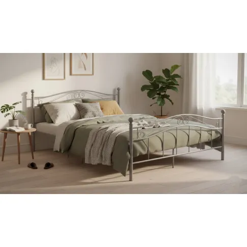 Szare duże łóżko metalowe 160x200 cm   Iroz