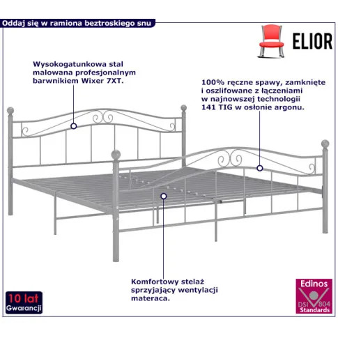 Szare łóżko metalowe Zaxter