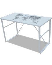 Szklane białe biurko 120x60 z nadrukiem mapy świata - Owello 4X