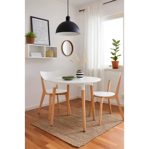 Biały okrągły stół na drewnianych nogach 80 cm   Minte 4X