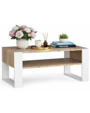 Minimalistyczna ława z półką dąb sonoma+biały - Marsela w sklepie Edinos.pl