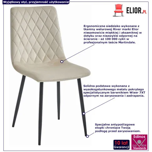 Beżowe krzesło aksamitne tapicerowane Saba 4X