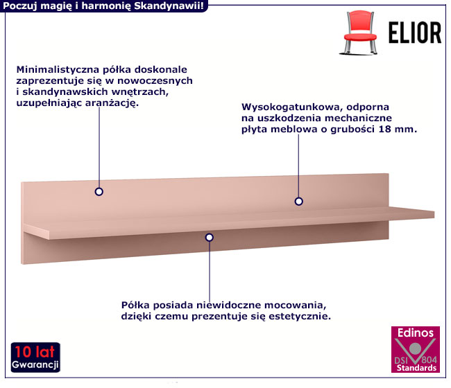 Różowa skandynawska półka wisząca Geza 12X