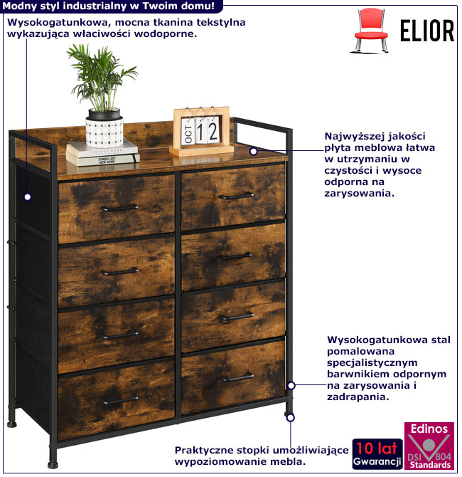 Duża loftowa komoda z 8 szufladami Lea