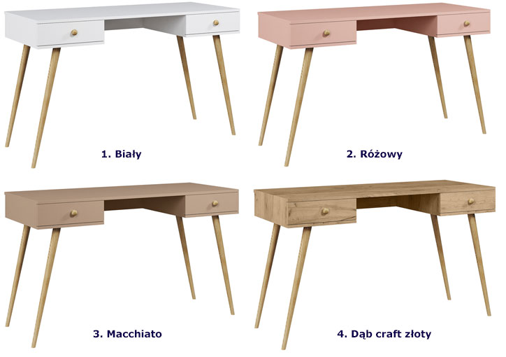 Różowe biurko w stylu skandynawskim na drewnianych nogach Tida 13X