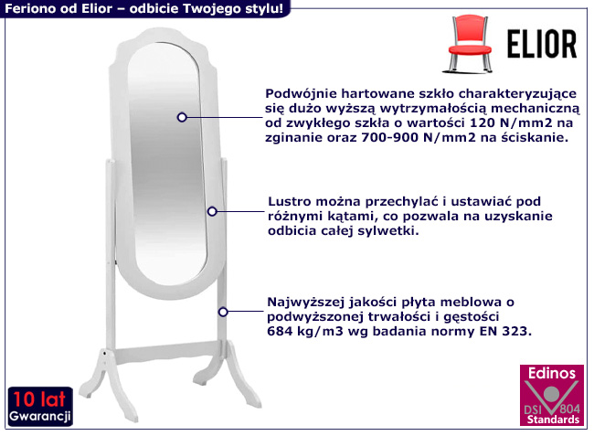 Białe stojące lustro Feriono