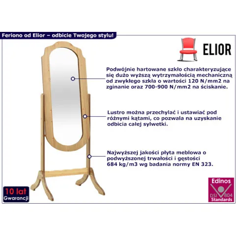 Stojące lustro Feriono kolor brązowy