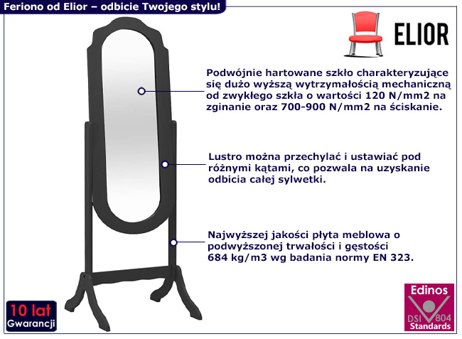 Czarne stojące lustro Feriono