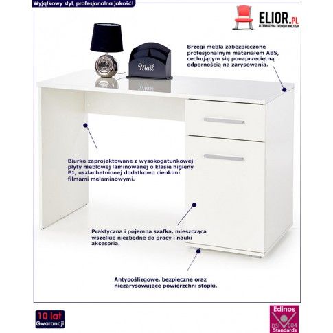 Zdjęcie biurko dla dziecka 120 cm Lines - białe | sklep Edinos.pl