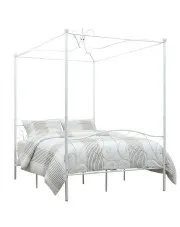 Białe podwójne łóżko z baldachimem 160x200 cm - Ifrexi w sklepie Edinos.pl