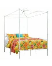 Łóżko metalowe z baldachimem w kolorze białym 180x200 cm - Ifrexi w sklepie Edinos.pl