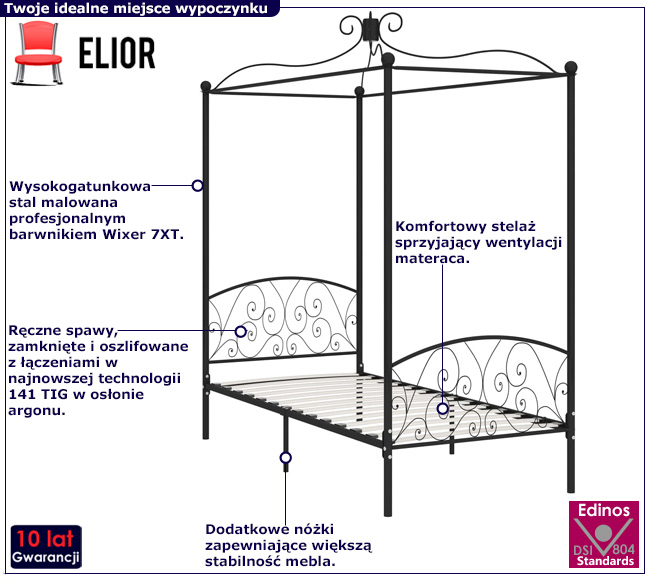 Czarne metalowe łóżko z baldachimem Ifrexi