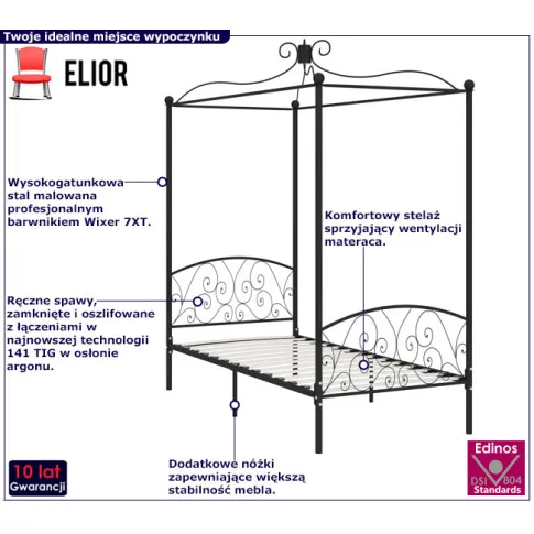 Czarne metalowe łóżko Orfes