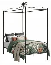 Czarne rustykalne łóżko z baldachimem 100x200 cm - Ifrexi w sklepie Edinos.pl