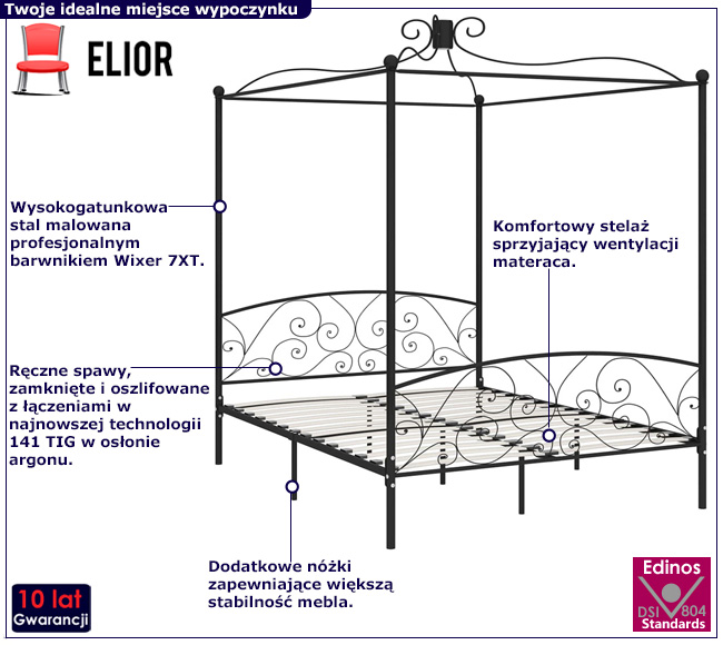 Czarne metalowe łóżko z baldachimem Ifrexi