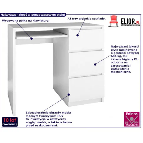 Fotografia Białe biurko dla dziecka, dziewczynki z szufladą na klawiaturę - Erza 2X z kategorii Biurka młodzieżowe