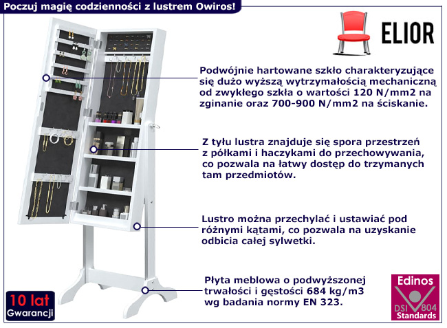 Stojące białe lustro Wioma
