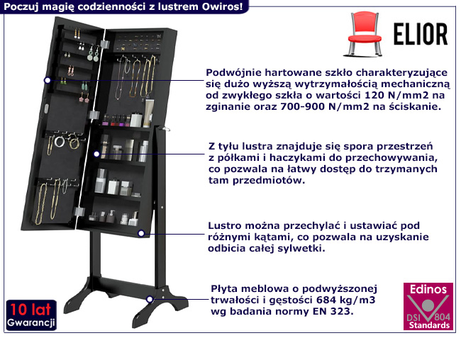 Stojące czarne lustro Owiros