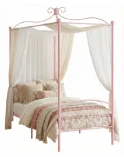 Różowe metalowe łóżko z baldachimem 100x200 cm - Ifrexi w sklepie Edinos.pl