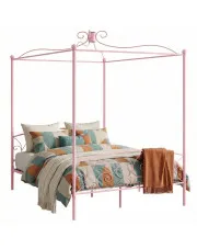 Różowe małżeńskie łóżko rustykalne 160x200 cm - Ifrexi w sklepie Edinos.pl