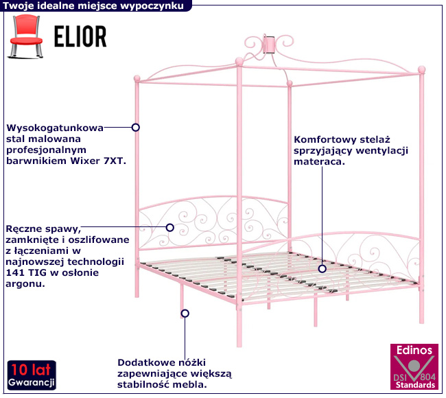 Różowe metalowe łóżko z baldachimem Ifrexi