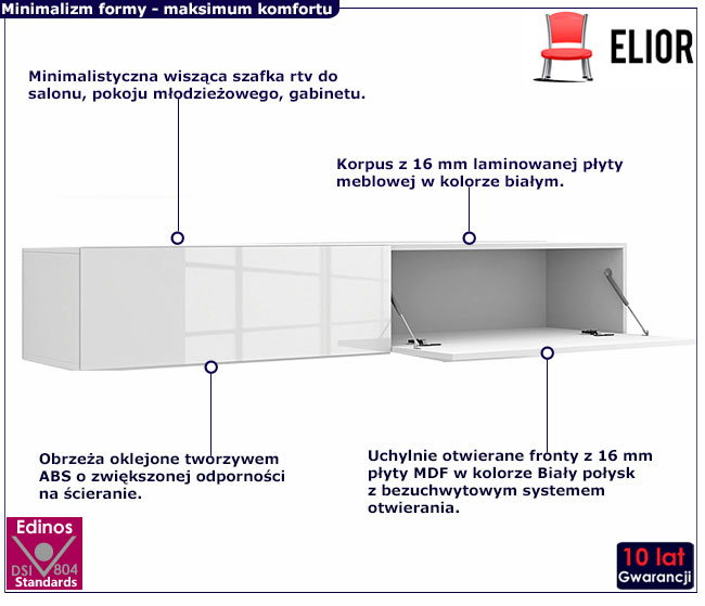 Szafka rtv biały połysk Sinam 180 cm 