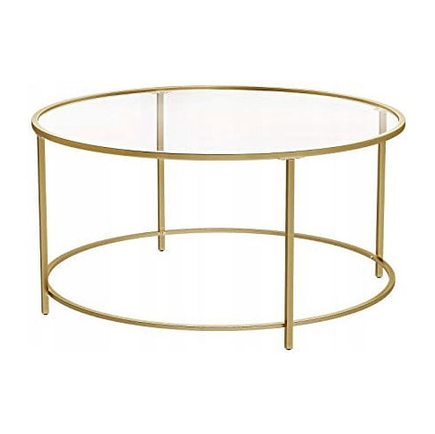 Złoty okrągły szklany stolik kawowy Sixo